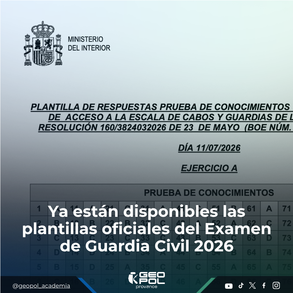 Ya están disponibles las plantillas del Examen de Guardia Civil 2026