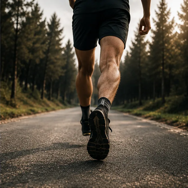 Opositor corriendo por una carretera forestal durante un entrenamiento