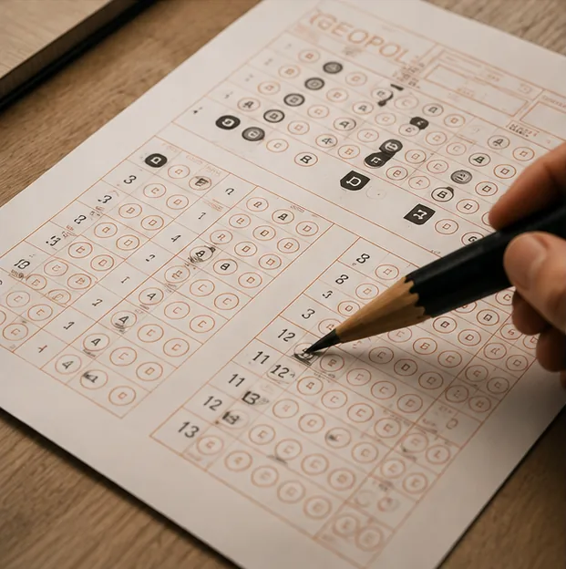 Hoja de respuestas de un test psicotécnico de GEOPOL